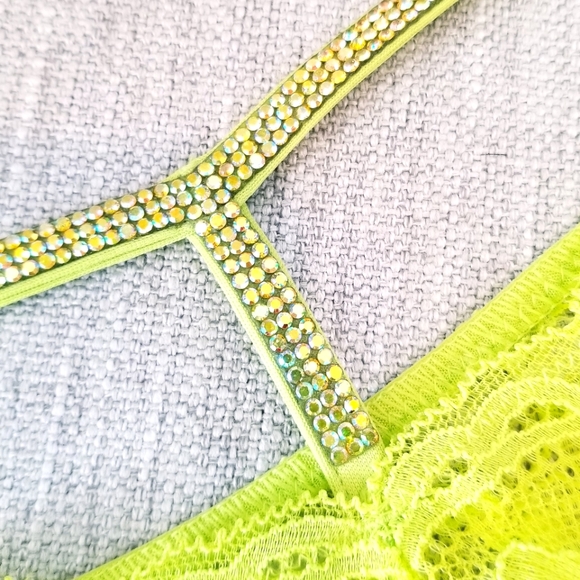 Victoria's Secret Very Sexy Shine Strap Neon Lace Brazilian Panty Rhinestone NWT - Picture 11 of 13